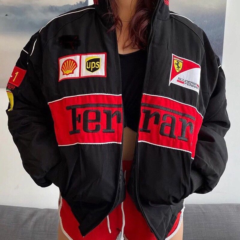 Embroidery Casual Zipper Long Sleeve Racing Jacke vampyy.shop